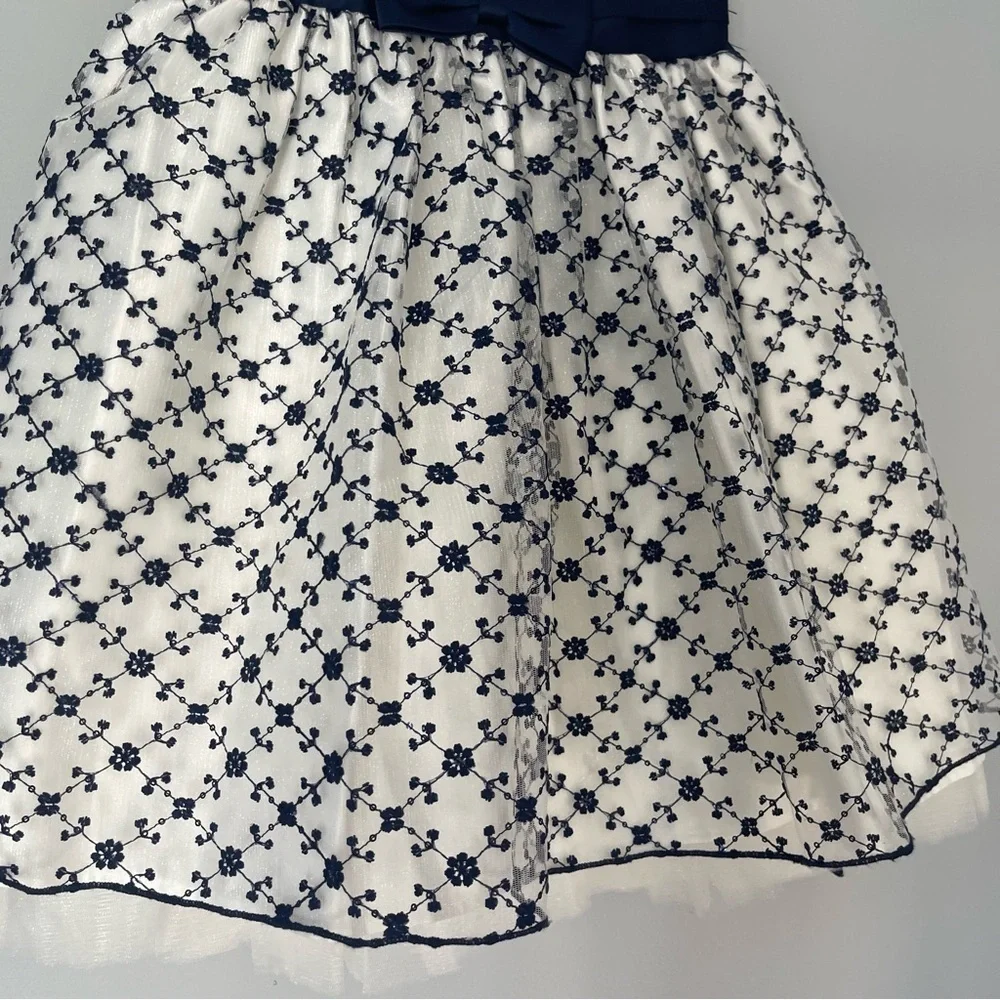 American Princess Girls 3T White with Navy Blue Flowers Dress.